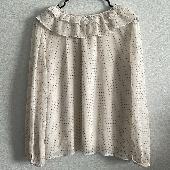 Loft Ivory Black Polka Dot Blouse Large Petite - Picture 7 of 11